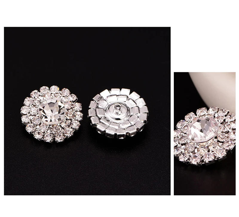 Description Picture 3 of itemClear Rhinestone Buttons Clothing Women Coat Sweater Cardigan Sewing Needlework 20MM 6PCS/Lot Silver Color Shank Back KD173-1