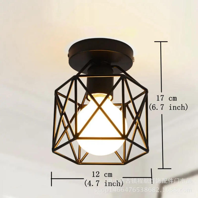 Description Picture 2 of itemIndustrial Ceiling Lamp Shade Fixture For Hallway Entrance Aisle Porch Square Diamond Iron Chandelier Pendant Light WY507