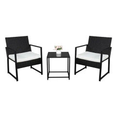 Set of 3 Rattan Garden Furniture 2 Single Chair 1 Coffee Table for Outdoor Lounge Patio Swimming Pool Leisure Modern Fashion