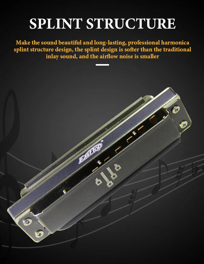 Description Picture 4 of itemEASTTOP PR020AL Upgrade 10 Hole Blues Harp Professional Harmonica With Case Harmonica For Beginners Adults Kids