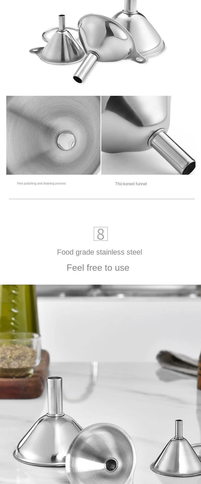 Description Picture 6 of item3Pcs Mini Small Mouth Funnel Stainless Steel Filling Hip Flask Beer Liquid Oil Kitchen Gadget Spice Wine Flask Filter Funnel