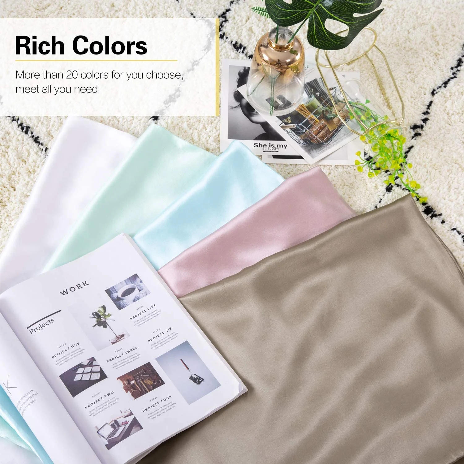 Description Picture 4 of item100%Silk Pillowcase Hair Skin, 19 Momme 100% Pure Natural Mulberry Silk Pillowcase Standard Size, Pillow Cases Cover Hidd