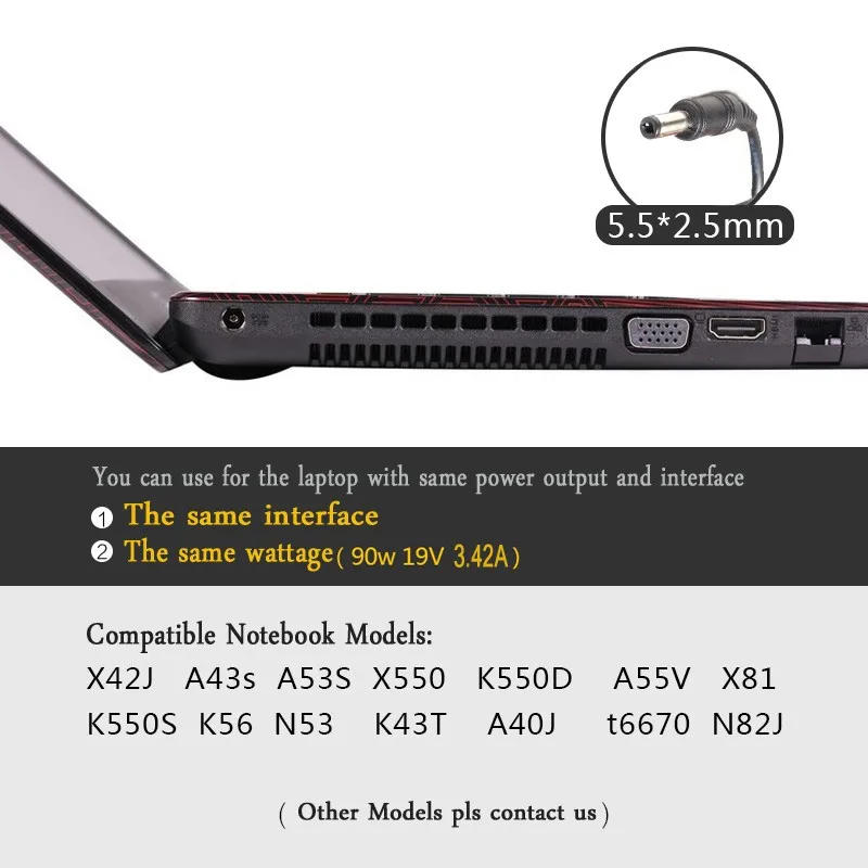 Description Picture 2 of itemPower Supply 19V 3.42A 5.5X2.5mm Laptop Charger AC Adapter Power Supply DC 19 V Volt Charge Notebook 5.5*2.5 65W B450 B550 B560