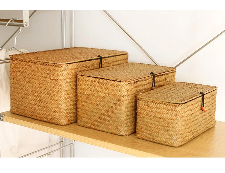 Description Picture 6 of itemHandmade Seagrass Woven Storage Box Seaweed Storage Finishing Basket with Lid Sundry Bath Cosmetic Towel Container mx01161829