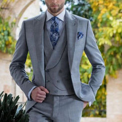 ANNIEBRITNEY Light Grey 3 Piece Slim Men Fashion Suit Cutsom Groom Wedding Tuxedo Prom Wedding Tailor Made Men Suit With Pants