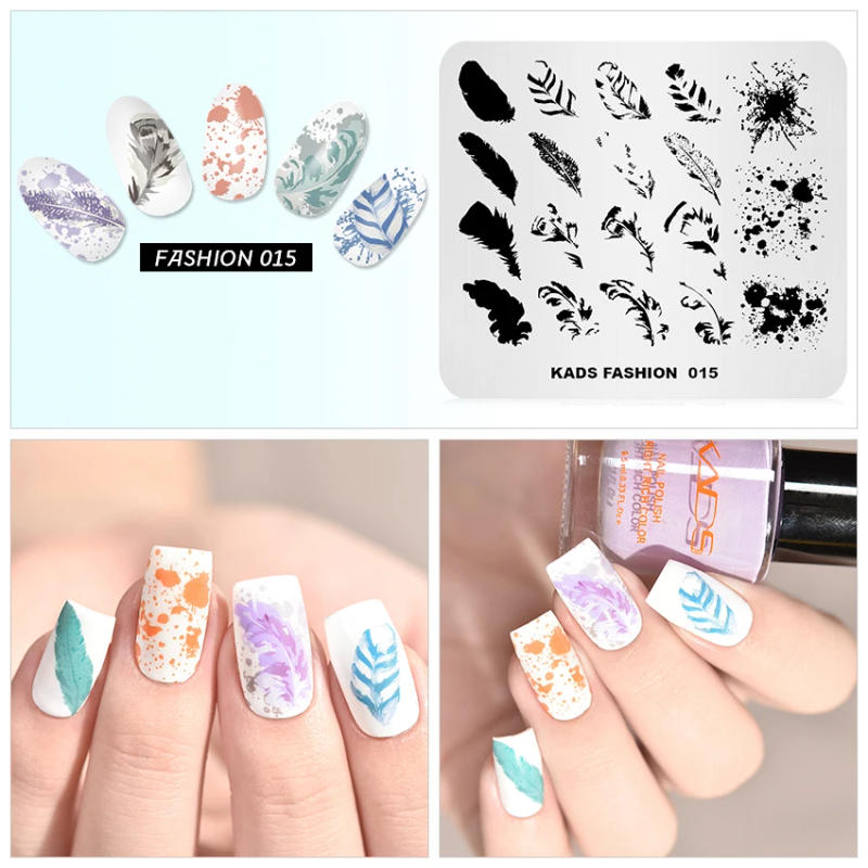 Description Picture 4 of itemKADS Nail Stamp Plate Nature Leaves Feathers Design Image Stamping Template Nail Art DIY Plates for Manicuring Painting Tools