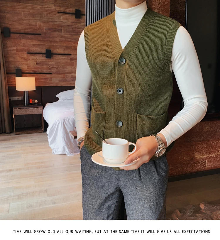 Description Picture 6 of itemSweater Vest Men Spring Oversize Men Cardigan Vests Solid Simple All-match V-neck Couples Retro Khaki Soft Plus Size S-3XL