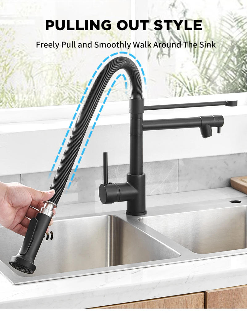 Description Picture 3 of itemBlack Pull Down Kitchen Faucet with Sprayer,Fapully Commercial Black Spring Kitchen Sink Faucet with Brushed Nickel 866038