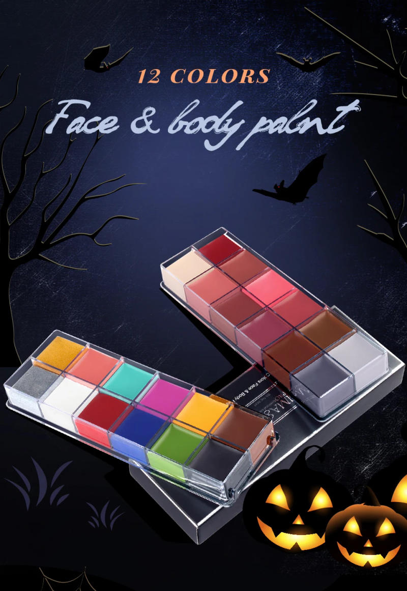 Description Picture 2 of itemIMAGIC Halloween Face Body Paint Oil Painting Art Make Up Set Tools Party Fancy Dress 12 Flash Tattoo Color+6pcs Make Up