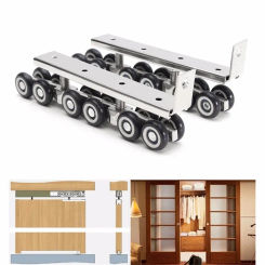 Sliding Wooden Cabinet Door Closet Hardware Kit 12 Mute Wheels Hangers Roller