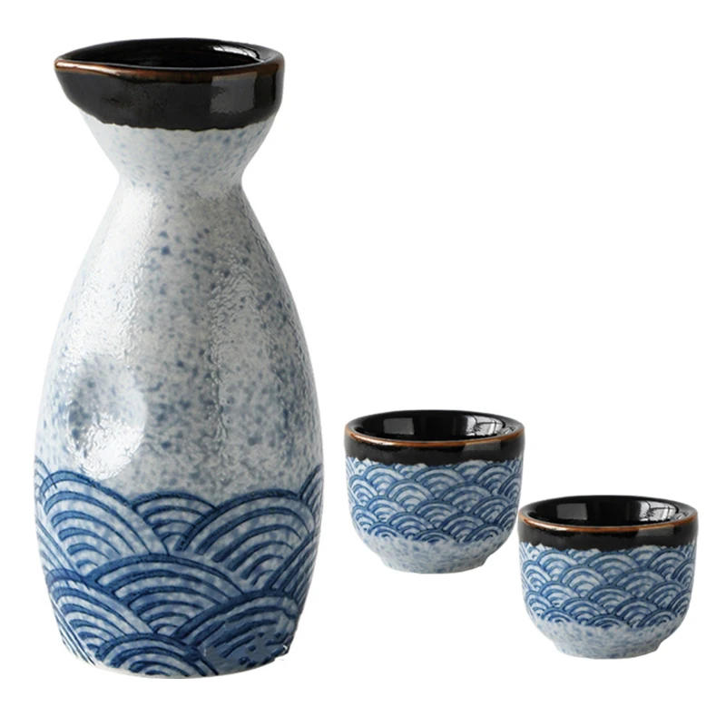 Description Picture 6 of item5\3pcs Retro 40-240ml Haibo Pattern Bar Set Sake Vodka Shochu Decanter Shot Cup Gift Wine Drinkware