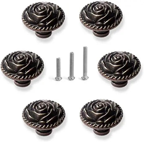 Description Picture 3 of itemVintage Rose Cabinet Knobs Antique Bronze Cupboard Dresser Door Pull Round Zinc Alloy Knob Drawer Handles with 3 Sized Screws
