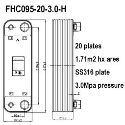 1.71m2 Heat Transfer 20 Plates Brazed Plate Heat Exchanger, 316L Stainless Steel Plate Chiller