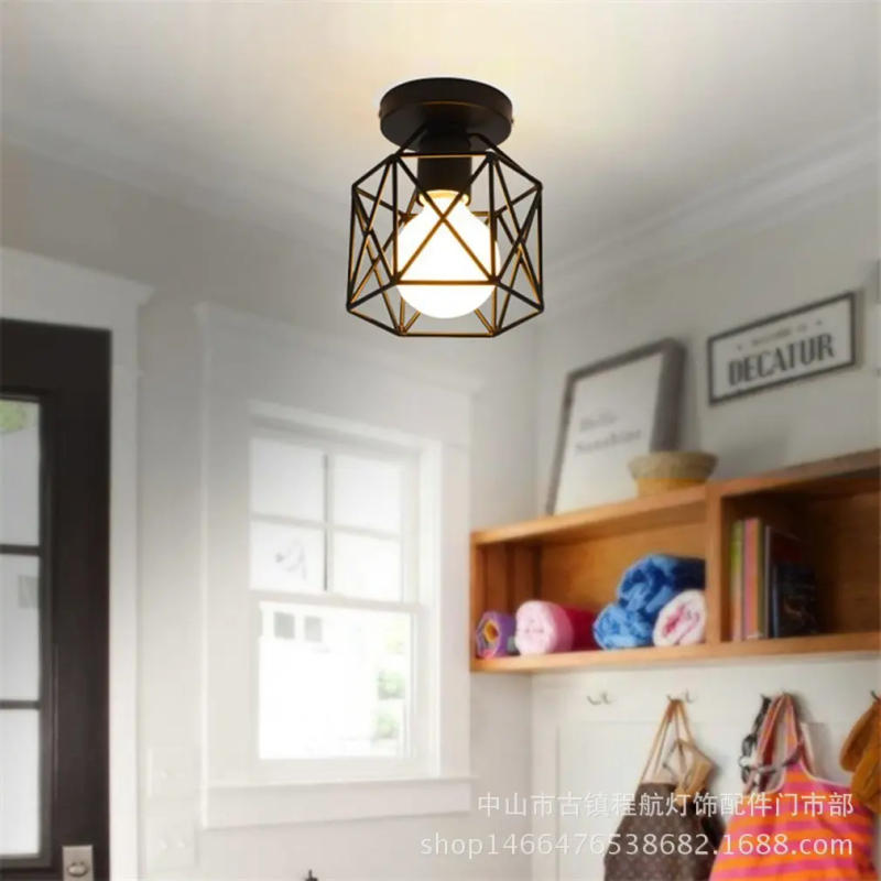 Description Picture 5 of itemIndustrial Ceiling Lamp Shade Fixture For Hallway Entrance Aisle Porch Square Diamond Iron Chandelier Pendant Light WY507