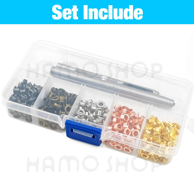 Description Picture 6 of item200pcs Metal Eyelet Gromment Kit Eyelet Punch Install Tool Set With Storage Box For LeatherCraft Shoes Belt Cap Bag Tags Clothes