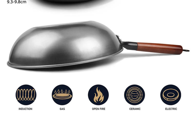 Description Picture 5 of itemCast Iron Wok Non-stick Wok Pan Chinese Iron Wok for Kitchen Less Oil Smoke Cast Iron Pan Induction Cooker Kitchen Cookware