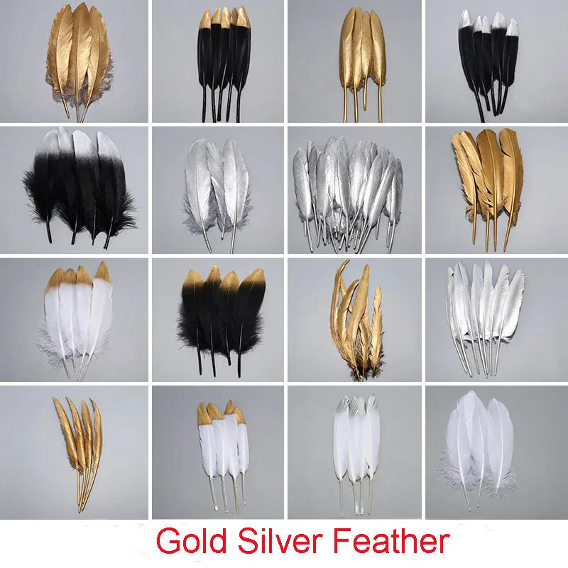 Description Picture 2 of itemGlitter Gold Silver Feathers Goose Turkey Plumas DIY Wedding Jewelry Accessories Plumes DIY Feather for Crafts Piume Decorative