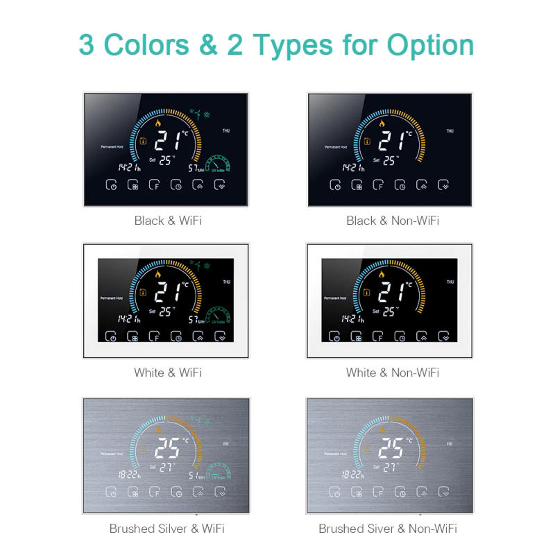Description Picture 2 of item2Pipe/4p WIFI Smart Thermostat Google for Intelligent Temperature Control System NC/NO Valve and 3-Fan Speed Adjustment Switch