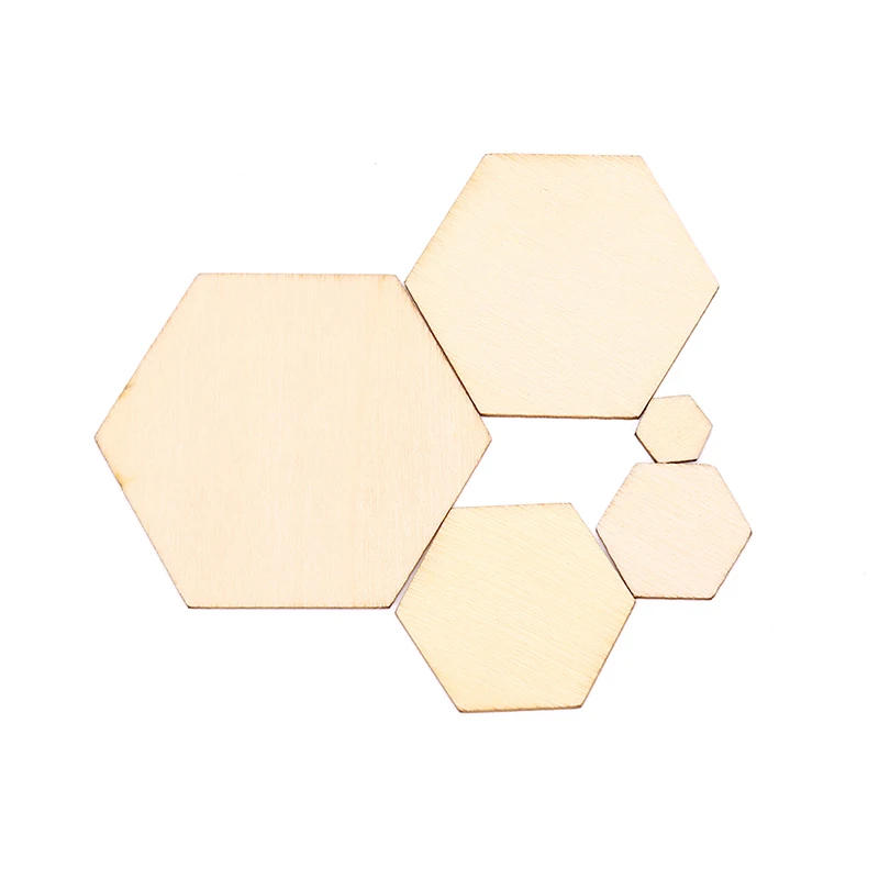 Description Picture 6 of item100/50/25pcs Beech Wooden Hexagonal Pieces Ornaments Wooden Shapes Ornaments Embellishment DIY Crafts Decorations