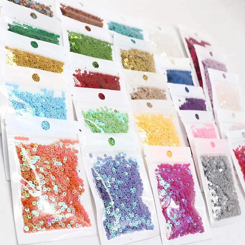 Description Picture 3 of item10g Pure Color Sequins Flat Round Pvc Loose Sequin Sequin Embroidery Craft Ladies Fabric Embroidery Accessories 3mm 4mm 5mm 6mm