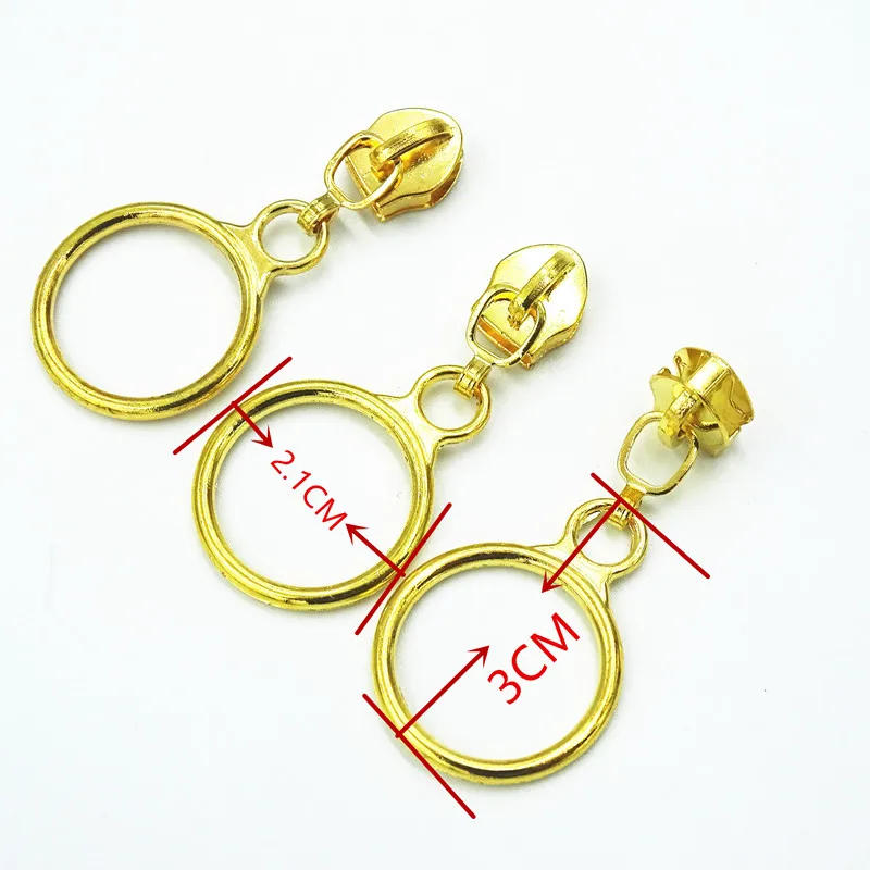 Description Picture 6 of itemGolden Silver Colored 20pcs 5# Nylon Circle Zipper Puller Clothing Accessories Zinc Alloy luggage And Home Textile Puller