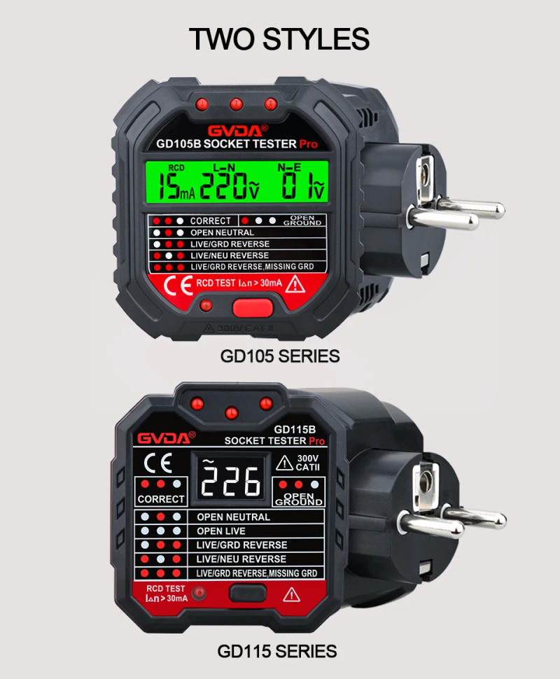 Description Picture 6 of itemGVDA Socket Tester Outlet Detector Circuit Breaker Finders Ground Zero Line US UK EU Plug Polarity Phase Check Instruments