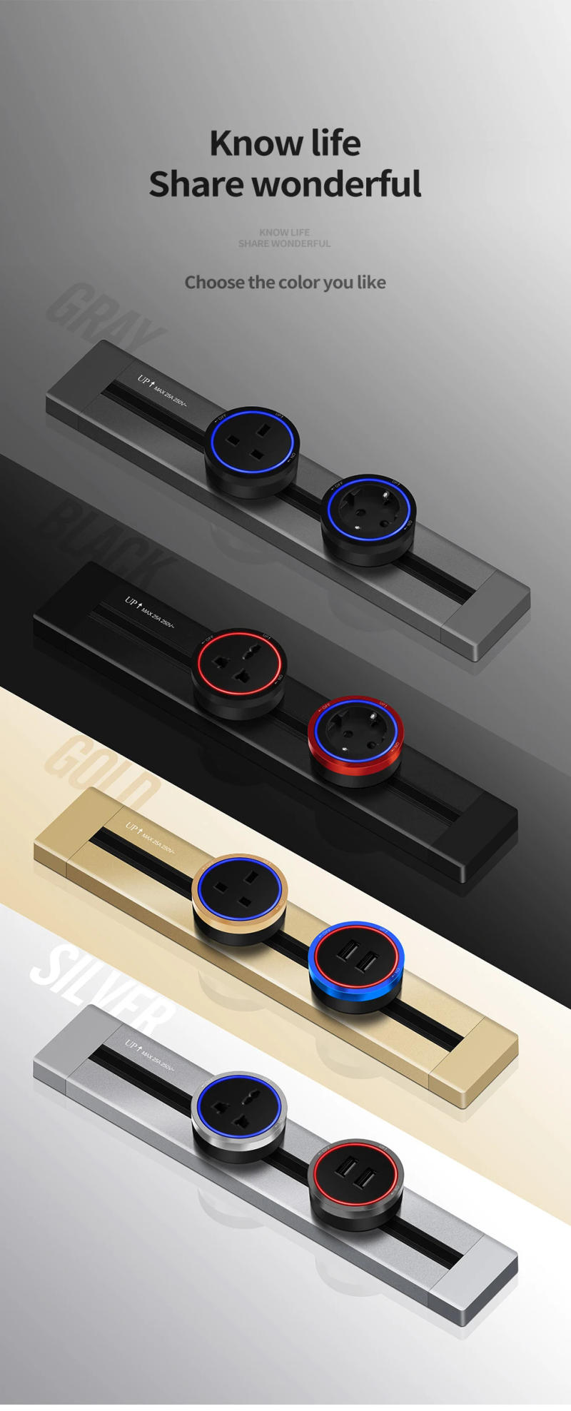 Description Picture 3 of itemKXN Power Track System Socket P2 series Electrical Extension Sockets Home Appliances Kitchen Wall Mounted Outlets with LED Light