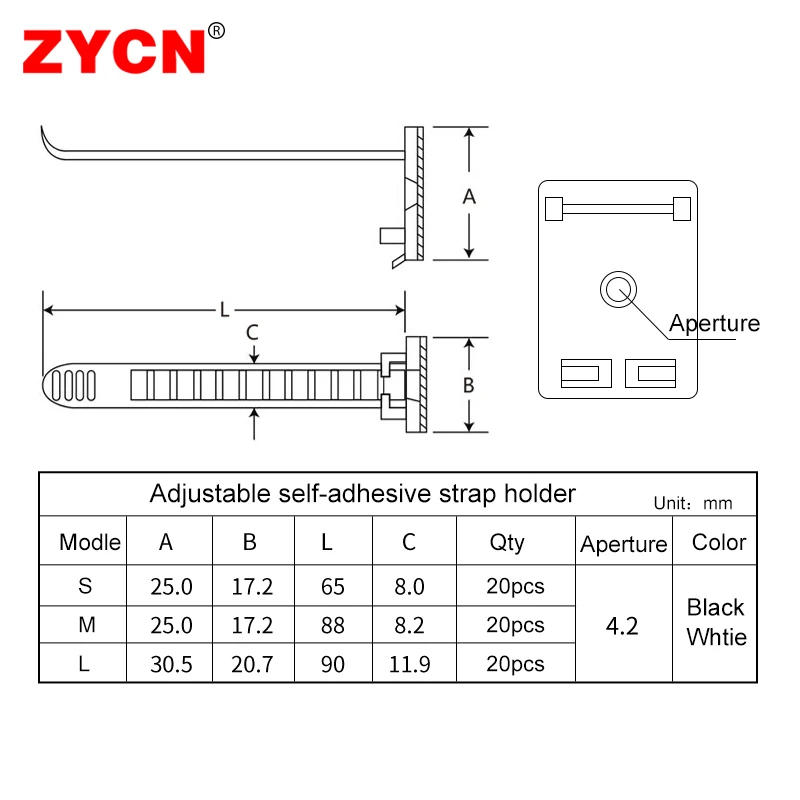 Description Picture 6 of item20/100PCS Cable Tie Mount Adjustable Clips Self Adhesive Strap Fix Holder Plastic Network Wire Power Cord Car Organizer Clamp