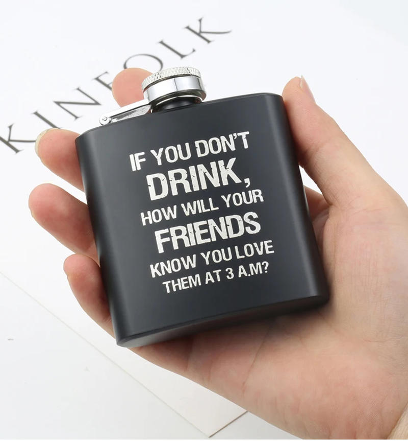 Description Picture 4 of item3 OZ Stainless Steel Black Mini Hip Flask Alcohol Bottle Drinking Gift For Man Personalized LOGO Custom Made Laser Engraving