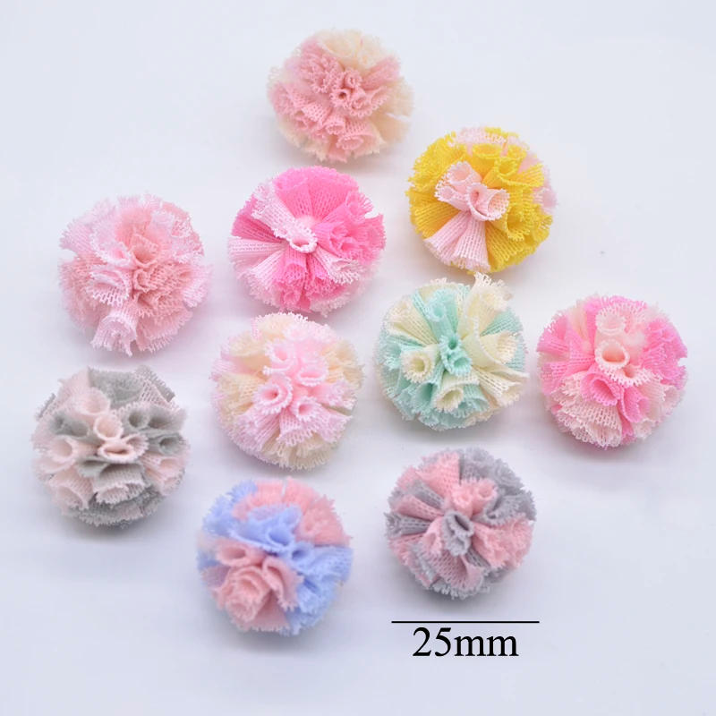 Description Picture 3 of item50Pcs 25mm Two-color Elastic Mesh Chiffon Ball DIY Apparel Sewing Appliques Material Patches for Clothes Headwear Garment Decor