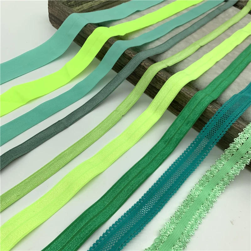 Description Picture 2 of item10/15/20/25mm 5yards Green Elastic Ribbon Fold Over Spandex Elastic Band For Sewing Lace Trim Waist Band Garment Accessory