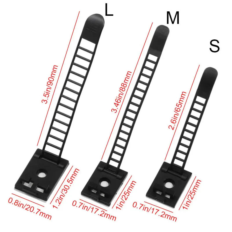 Description Picture 3 of item5/10Pcs Adjustable Cable Tie Self Adhesive Mounts Cable Clips Plastic Network Wire Power Cord Car Cable Tie Clip Clamp