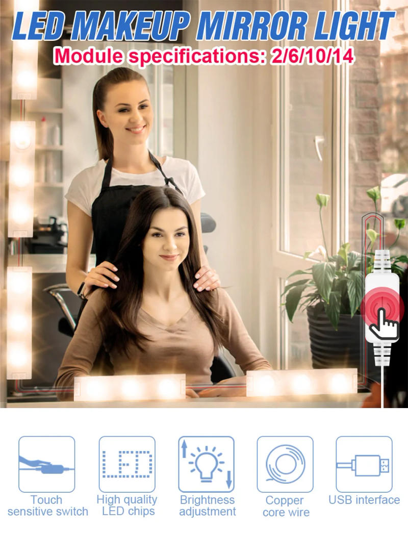 Description Picture 2 of itemUSB Makeup Mirror Light Bulb LED Vanity Lamp Dimmable LED Make Up Wall Lamp Bathroom Cosmetic Bulb Dressing Table Led Lighting