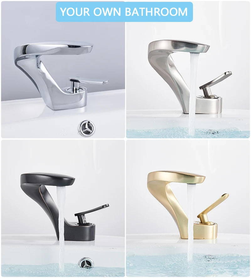 Description Picture 2 of itemRozin Basin Faucets Brushed Gold Modern Bathroom Mixer Faucet Brass Deck Mount Simple Design Sink Crane Cold Hot Water Mixer Tap