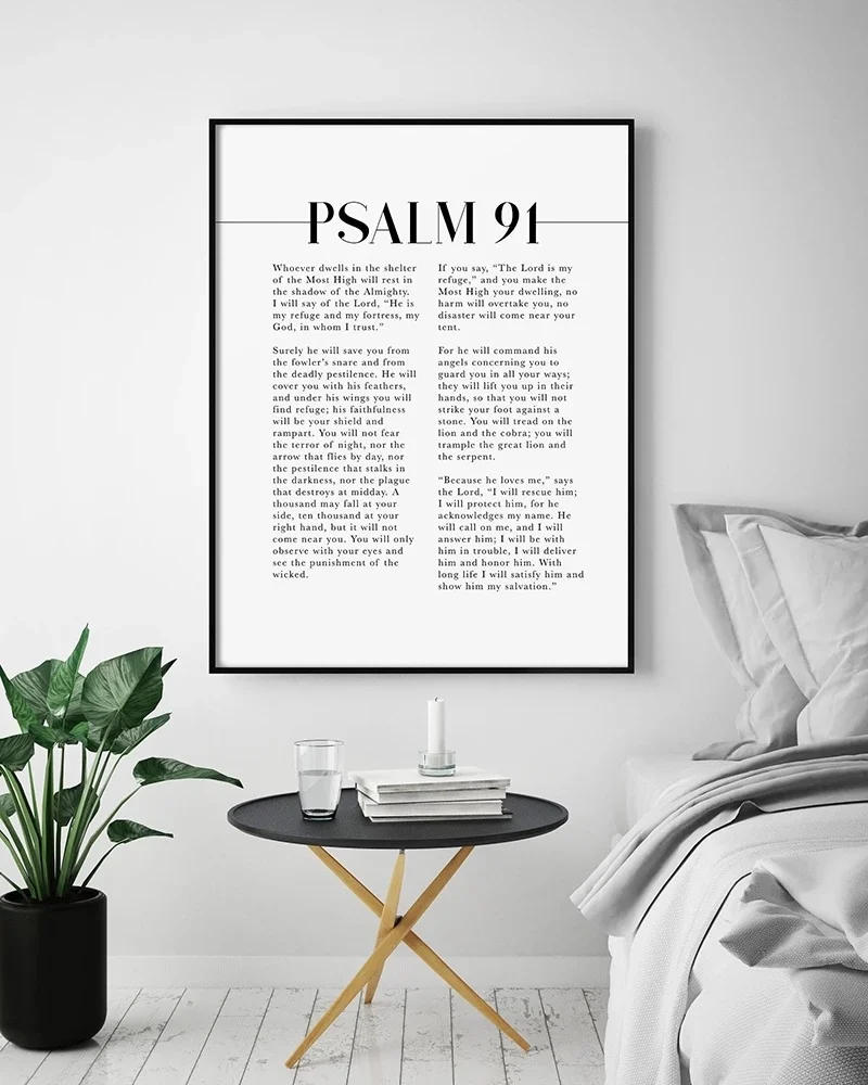 Description Picture 3 of itemPsalm 91 Scripture Wall Art He Who Dwells In The Shelter Bible Verse Canvas Painting Poster Print For Your Christian Home Decor