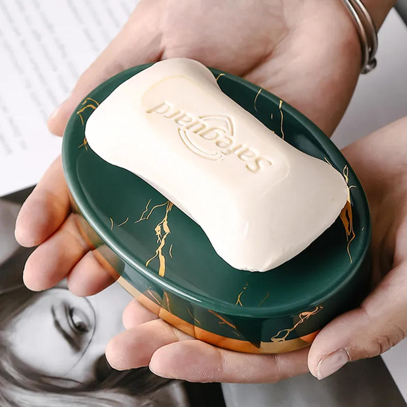 Description Picture 3 of itemSoap Dish, Marble Look Bar Soap Holder Soap Sponge Tray Soap Case Box Saver for Bathroom Shower Kitchen Sink-  Marble Look