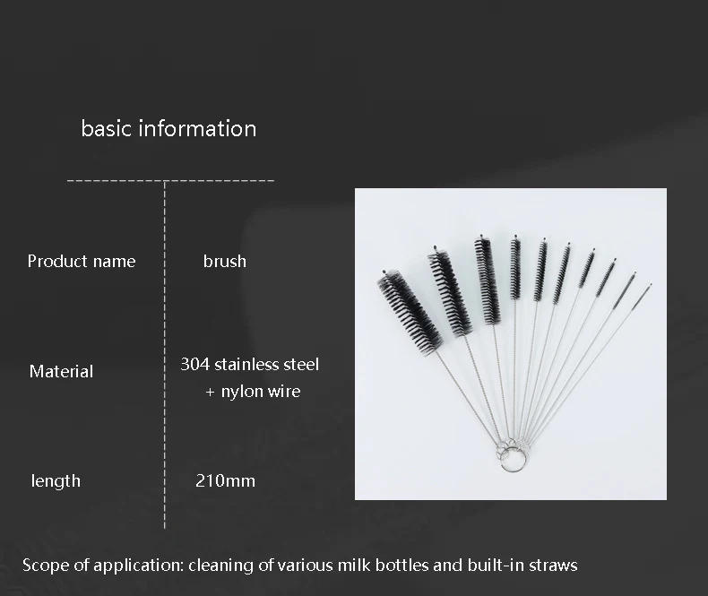 Description Picture 4 of itemDrinking Straw Cleaning Brush Kit Reusable Tube Pipe Cleaner Nylon Stainless Steel Long Cleaning Brushes for Baby Cup Bottles