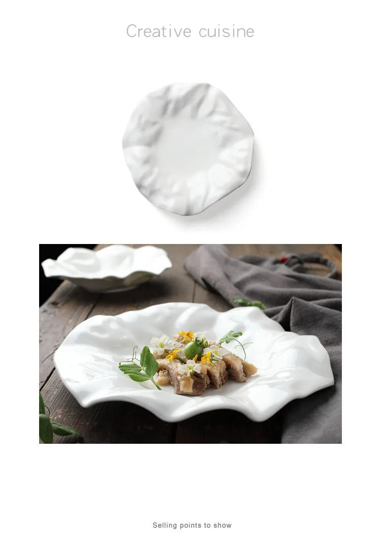 Description Picture 3 of itemCeramic Plate Dish Irregular White Western Cooking Dishes Tableware Household Wavy Dessert Fruit Tray Restaurant Home Decoration