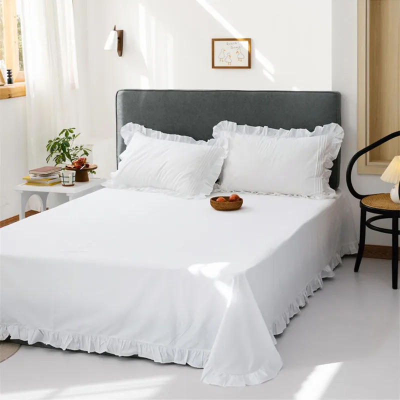 Description Picture 5 of itemWhite Flat Sheet Thickened 100% Cotton Bedding Sheets queen Lotus Leaf Flat Bed Sheet Duvet cover or pillowcases quilt case