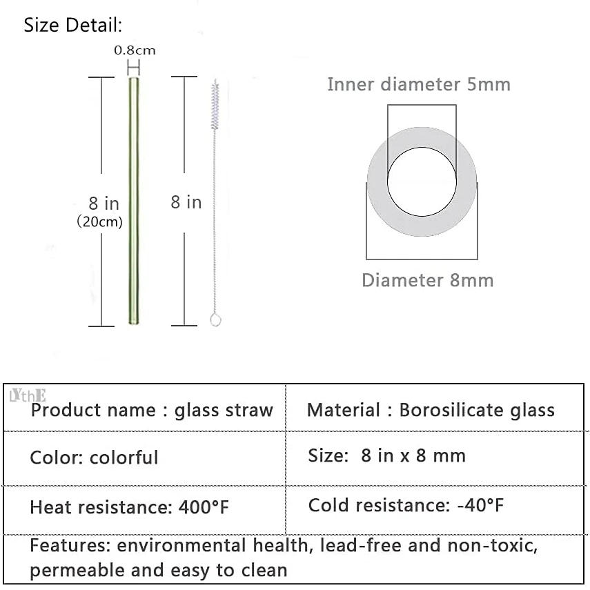 Description Picture 5 of item2Pcs Colorful Drinking Straws High Borosilicate Glass Straw Reusable Straws for Smoothies Juice Milkshake Coffee Cocktail Straw