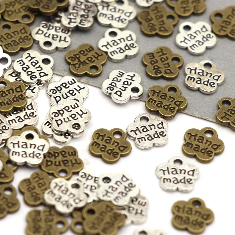 Description Picture 4 of item50pcs Flower Metal Label Silver Bronze Handmade Tags Hand Made Pendants Sewing Labels for Clothes Bags Garment Accessories 8x8MM