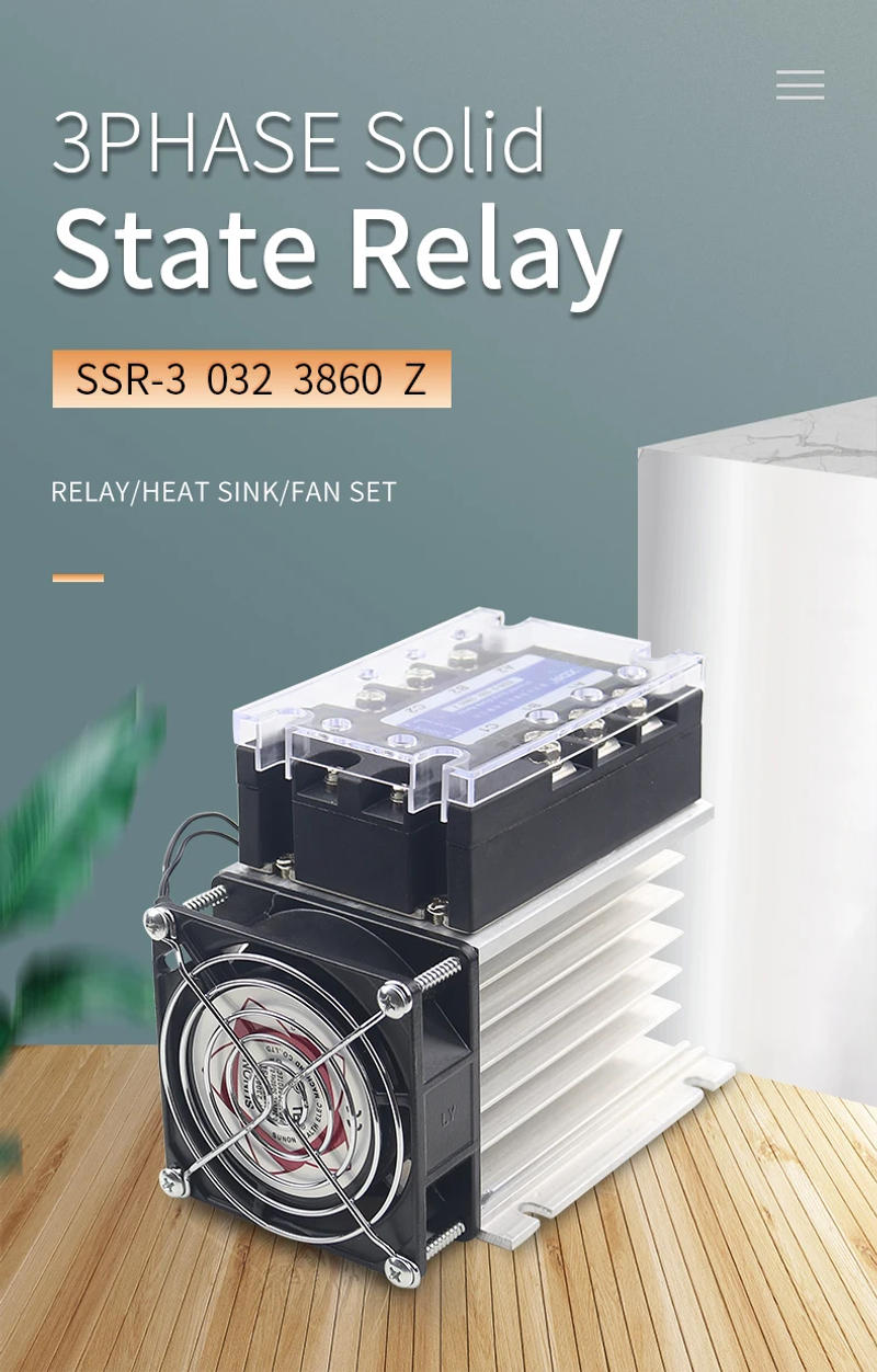Description Picture 2 of itemThree-phase Solid State Relay DC Control AC 380V 40A SSR-3 032 3840Z DC-AC Complete Set (Relay, Heat Sink, Fan)