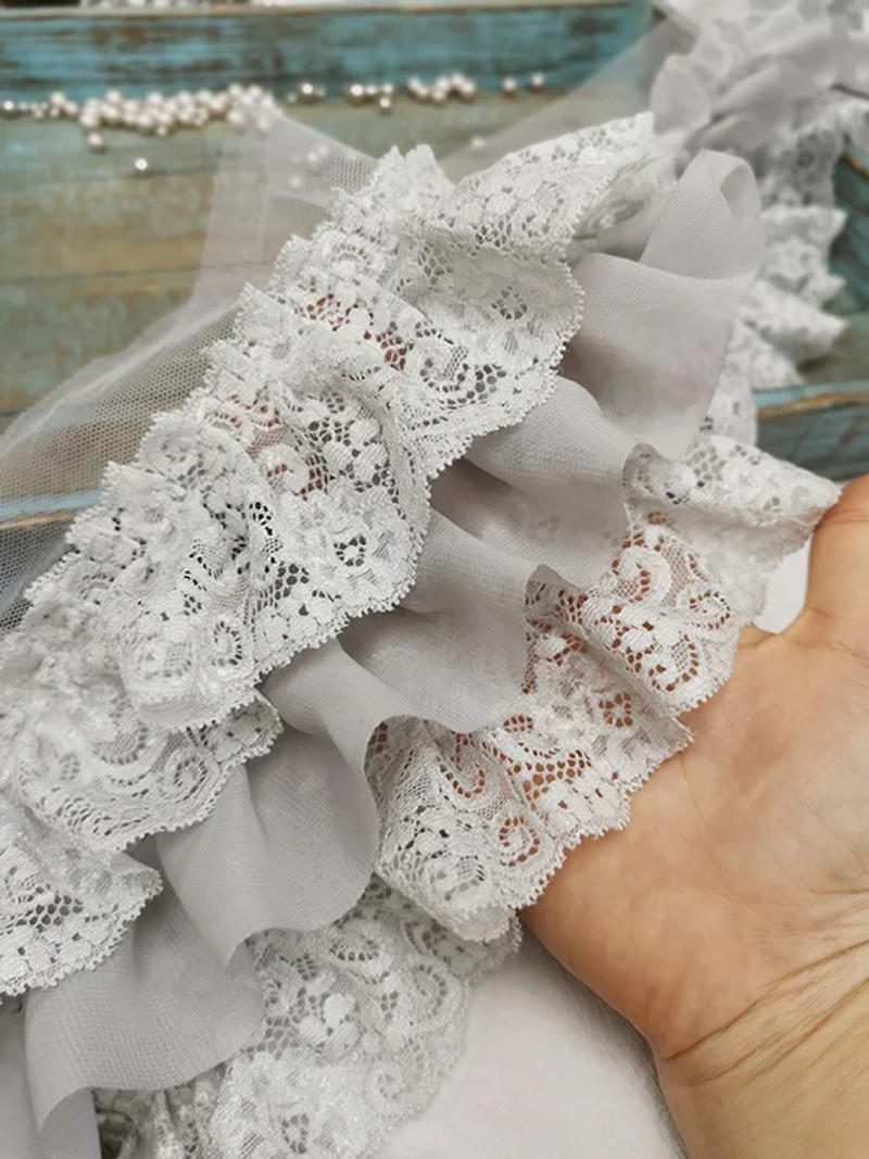 Description Picture 6 of item10CM Wide Three Layers Pleated Chiffon Fabric Embroidery Fringe Ribbon Lace Collar Ruffle Trim DIY Apparel Curtains Sewing Decor
