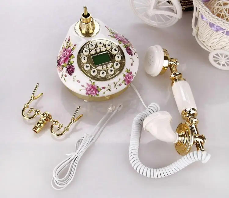 Description Picture 6 of itemWhite Antique Telephone Corded Landline Home Phones Vintage Classic Ceramic Home Telephone Antique Home Office Art Shops Gift