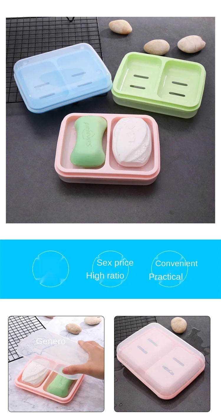 Description Picture 3 of itemBathroom Home Shower Holder Container Double Grid Plastic Box Dispenser Soap Rack Dish Plate Case