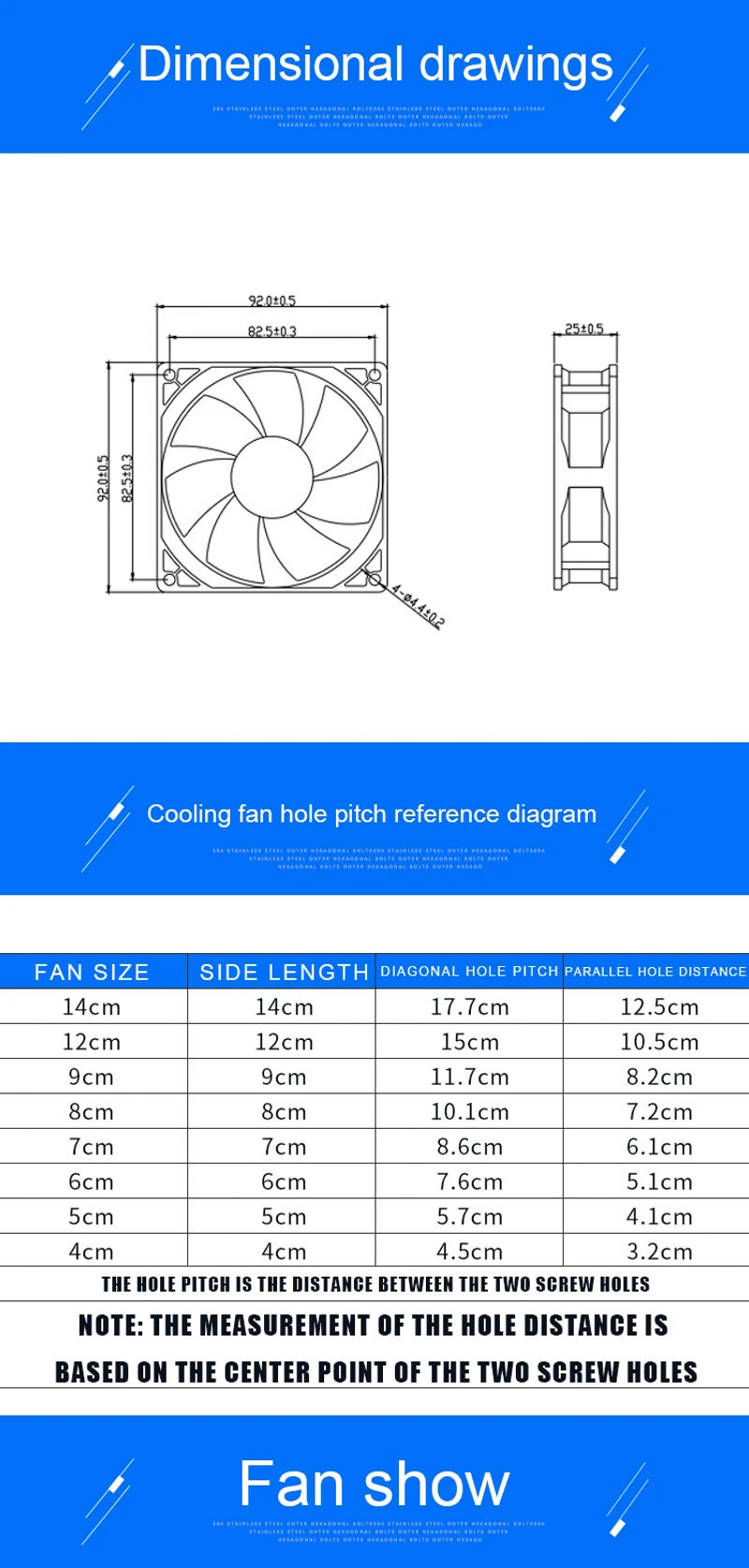 Description Picture 3 of itemACP9225 9cm 92mm fan 92x92x25mm 9025 DC5V 12V 24V 2pin Cooling fan for chassis power inverter