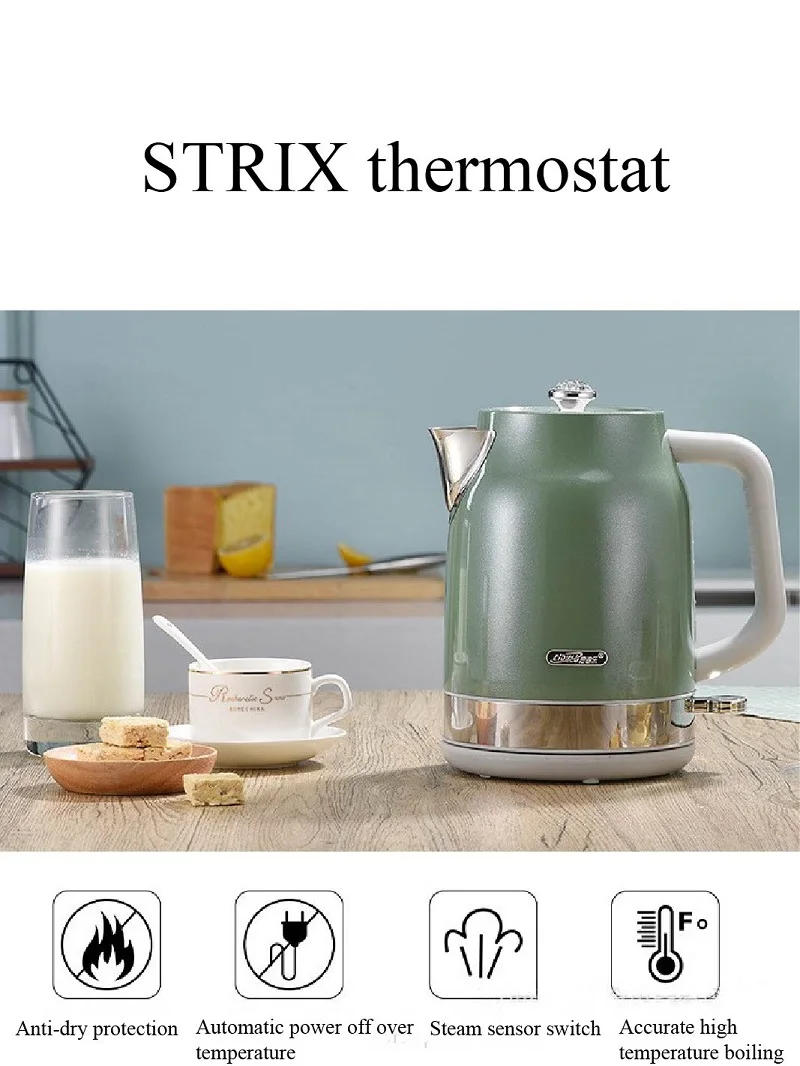 Description Picture 2 of item1800W European Retro Electric Kettle 304 Stainless Steel Automatic Power Off Large Capacity Kitchen Appliances Coffee Pot 1.7L