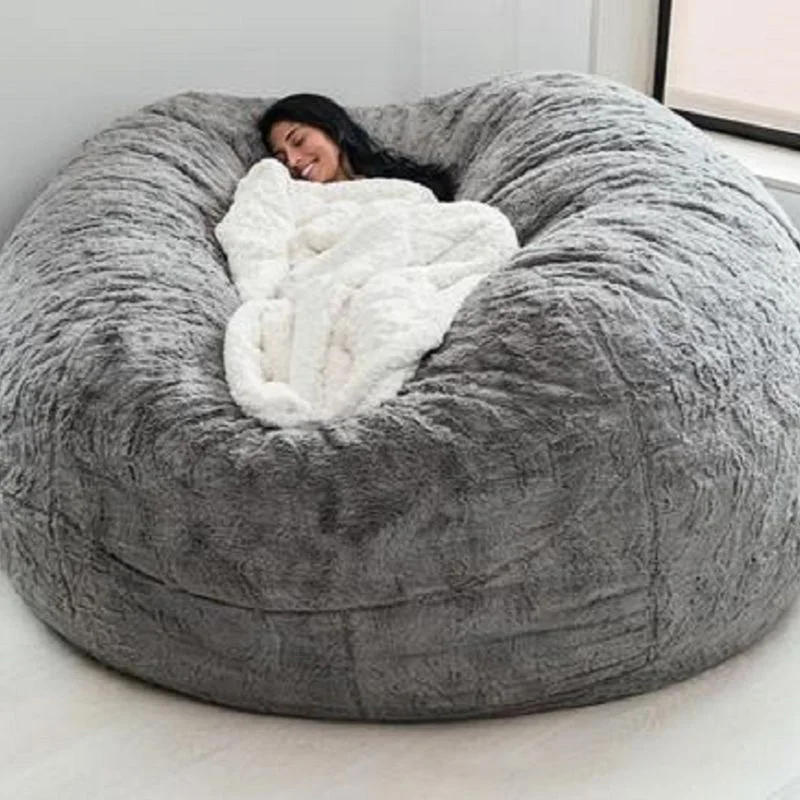 Description Picture 6 of itemDropshipping giant fur bean bag cover big round soft fluffy faux fur beanbag lazy sofa bed cover living room furniture