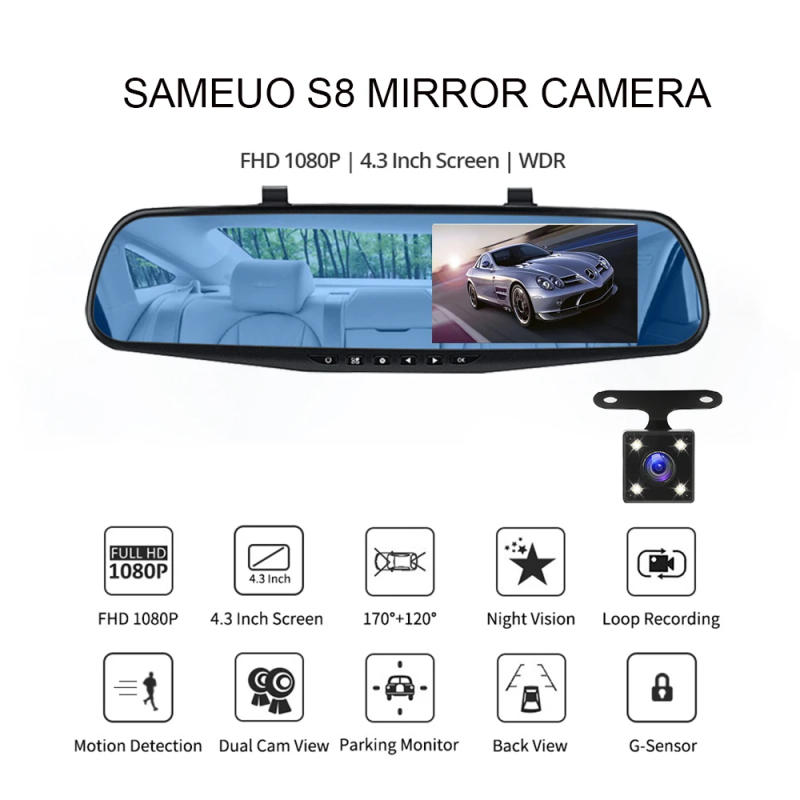 Description Picture 2 of itemCar Dvr Mirror Camera Dash Cam Front and Rear Video Recorder 4.3inch Night Vision View Reverse Auto Recording Car Camera Dashcam