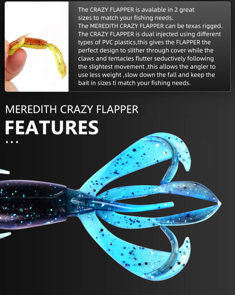 Description Picture 3 of itemMEREDITH Fishing Lures Crazy Flapper 70mm/3g 10pc/Lot Craws Soft Lures Fishing For Fishing Soft Bait Shrimp Bass Bait Peche Gear